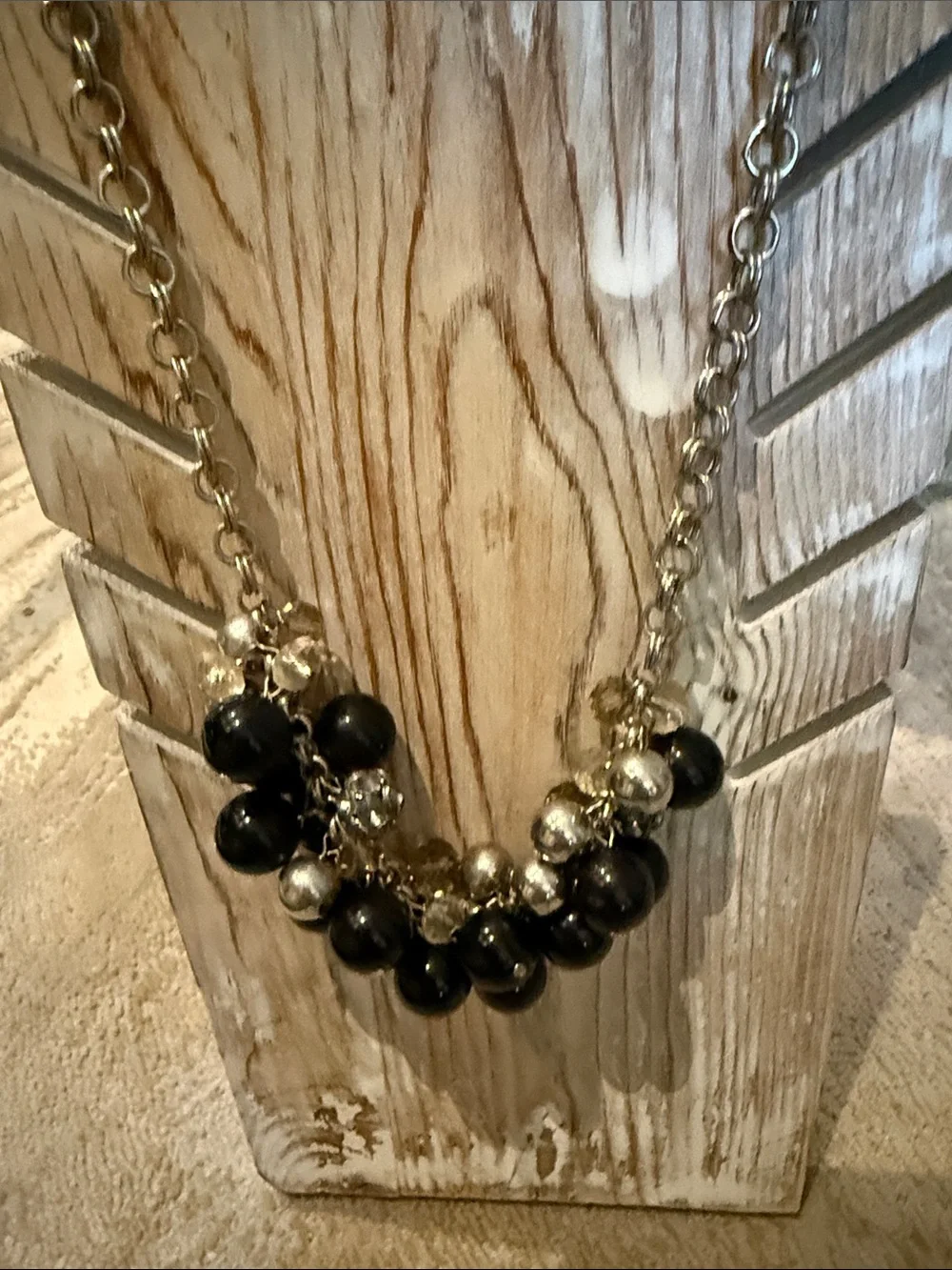 Classic Black Beaded Statement Necklace and Earrings - Unbranded